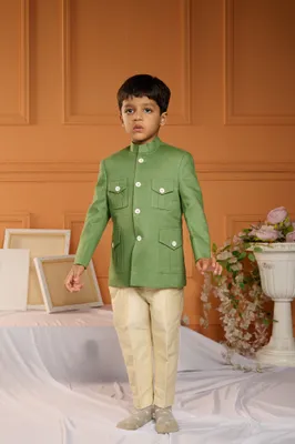 GREEN STYLISH SHERWANI WITH BEIGE PANTS