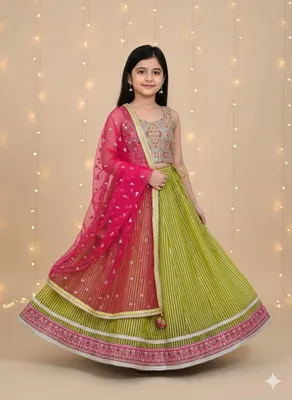 Dupion Silk Embroidered Choli and Organza Lehnga