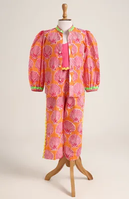 Cotton plain crop top with floral pants and Jacket/Shrug
