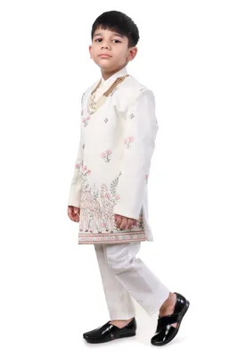 Boys Cream Giraffe Print Sherwani Party Set 3 Piece
