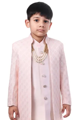 Boys Peach Embroidered Sherwani Wedding Set 4 Piece