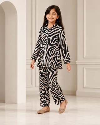 Black & Beige Animal Printed Shirt Co-Ords Set