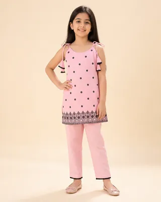 Light Pink Embroidered Sleeveless Cord Set