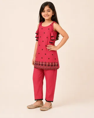 Rani Pink Embroidered Sleeveless Cord Set