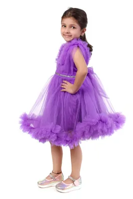 Girls Purple Net Shimmer Birthday Party Frock Dress