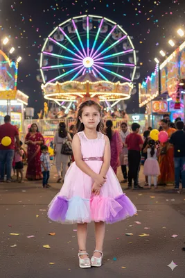 Girls Pink Multicolor Tulle Birthday Party Dress