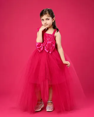 Girls Magenta Sequin High Low Birthday Party Gown