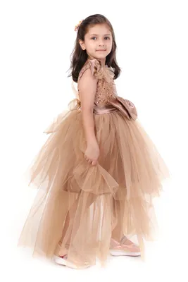 Girls Rose Gold Sequin High Low Birthday Party Gown
