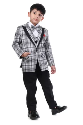 Boys White Check Tuxedo Party Suit Birthday 5 Piece