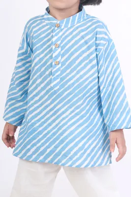 Kids Cotton Nightsuit – Blue Striped Kurta & Pyjama Co-ord Set for Boys & Girls