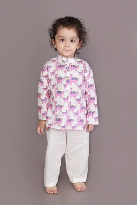 Kids Unisex Cotton Nightsuit – Purple Dinosaur Print Kurta & Pyjama Co-ord Set