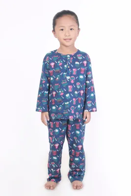 Kids Cotton Owl Print Co-ord Nightsuit – Navy Blue