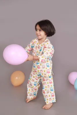 Wine Cotton Camel Print Nightsuit for Kids