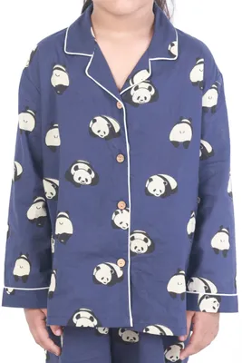 Kids Cotton Nightsuit – Blue Panda Print Shirt & Pyjama Co-ord Set for Boys & Girls