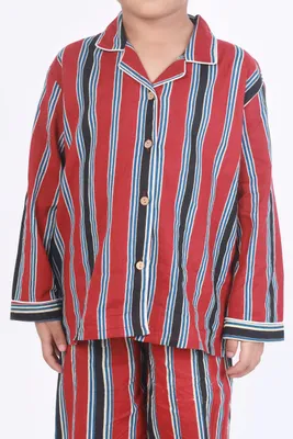 Kids Cotton Nightsuit – Red Stripes Shirt & Pyjama Co-ord Set for Boys & Girls