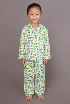 Kids Cotton Nightsuit – White Avocado Print Shirt & Pyjama Co-ord Set for Boys & Girls