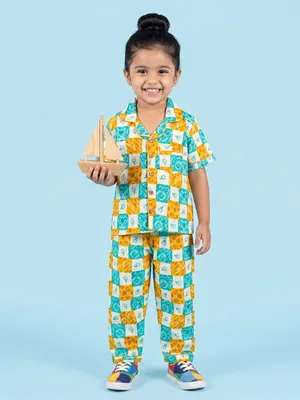 Kids Multicolour Checks Cotton Nightsuit Co-ord Set for Boys and Girls