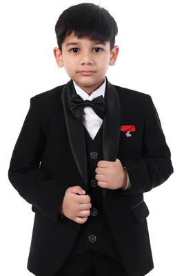 Boys Classic Black Tuxedo Party Wedding Suit 5 Piece