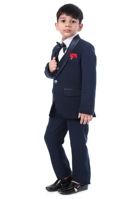Boys Navy Blue Classic Tuxedo Party Suit Set 5 Piece