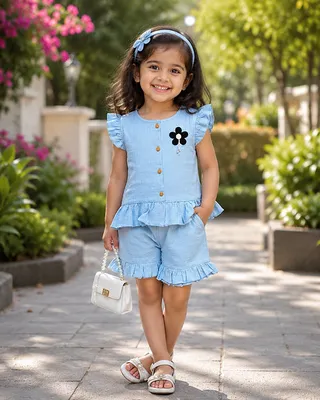 Frill Set For Girls Light Blue
