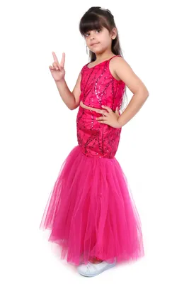 Girls Magenta Fish Cut Sequin Lehenga Choli 2 Piece