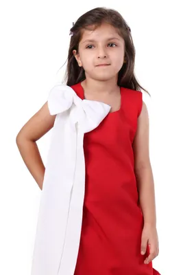 Girls Red Crepe Oversized Bow Sleeveless Party Dress