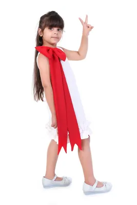Girls White Crepe Red Bow Sleeveless Birthday Dress