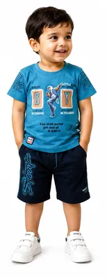 Baby Boys Printed T-Shirt and Shorts Clothing Set | Soft Cotton Blend Half Sleeve Round Neck Casual Summer Outfit for Kids