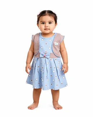 Baby Girls Sleeveless Fit & Flare Dress with Attached Shrug | Soft Cotton Blend Casual Dress for Infants & Toddlers | Comfortable Printed One Piece