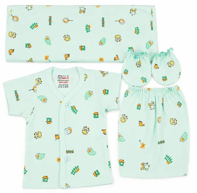 Newborn Baby Clothing Gift Set 5-Piece 100% Cotton Printed Dress Set babies with T-Shirt, Shorts, Mittens & Wrapper Blanket