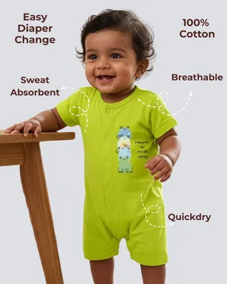 Easy Diaper Change Natural Cotton Unisex Rompers For Babies — Frog Family