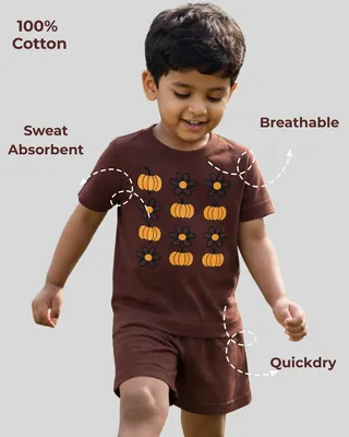 Everyday Comfort Natural Cotton Unisex Baby & Kids Co-Ord Set — Pumpkin Flower