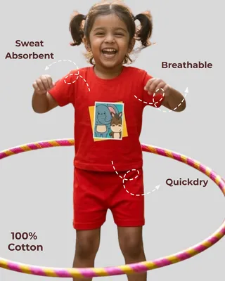Flexible Fit Natural Cotton Unisex Baby & Kids Co-Ord Set — Elephant & Donkey