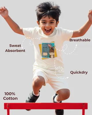 Flexible Fit Natural Cotton Unisex Baby & Kids Co-Ord Set — Elephant & Donkey