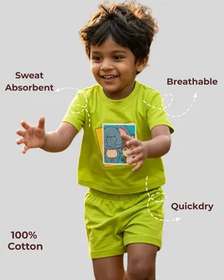 Flexible Fit Natural Cotton Unisex Baby & Kids Co-Ord Set — Elephant & Donkey