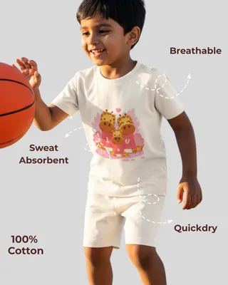 Mess-Proof Natural Cotton Baby & Kids Co-Ord Set — Giraffe Family