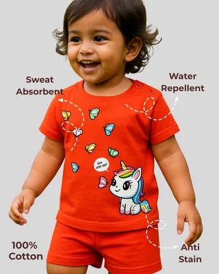 Spill-Proof Natural Cotton Unisex Baby & Kids Co-Ord Set — Happy Unicorn