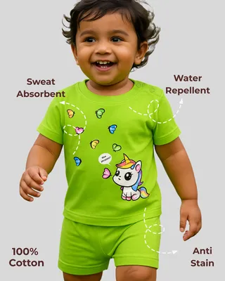 Spill-Proof Natural Cotton Unisex Baby & Kids Co-Ord Set — Happy Unicorn