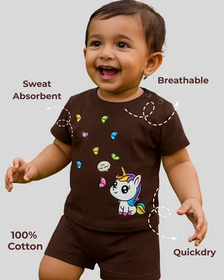 Spill-Proof Natural Cotton Unisex Baby & Kids Co-Ord Set — Happy Unicorn