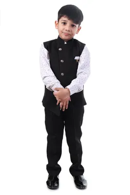 Boys Black Asymmetric Nehru Jacket Indo Western 3 Pc