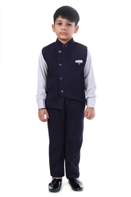 Boys Navy Nehru Jacket Indo Western Party Set 3 Pc
