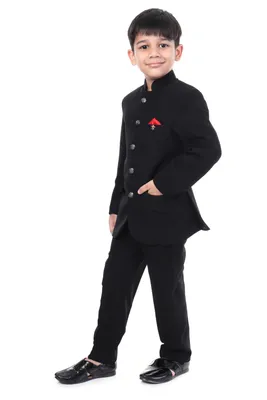 Boys Classic Black Jodhpuri Bandhgala Suit 2 Piece