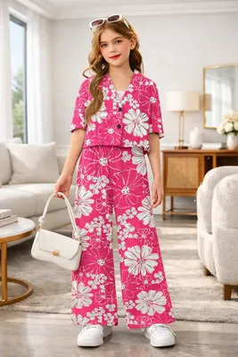 Girls Trendy Crop Top & Wide Leg Palazzos