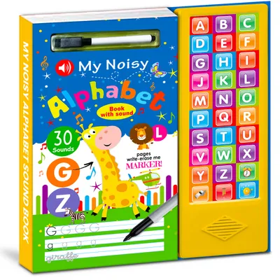 My Noisy Alphabet Book with Sound, Interactive Learning Toy for Kids, 30 Sounds, Write-Erase Pages with Marker