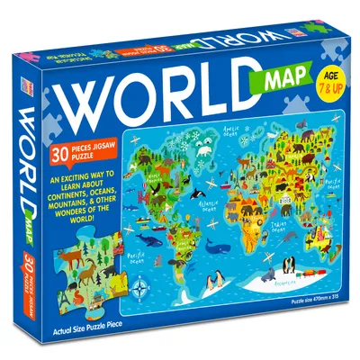 World Map Jigsaw Puzzle 30 Pcs | Educational Puzzle Game for Kids