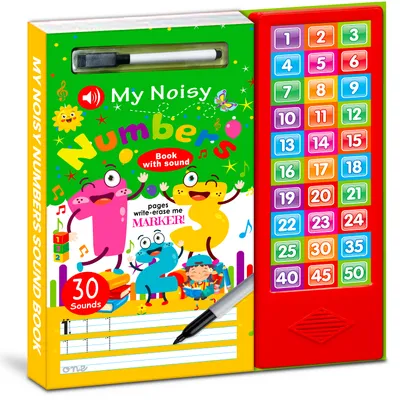 My Noisy Numbers Sound Book with 30 Sounds, Write-Erase Pages, Marker, Interactive Learning Toy for Kids 3 Years and Above