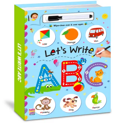 Let's Write Reusable Wipe & Write Book with Marker | Writing Practice Book for Kids | Early Learning, Handwriting & Letter Writing Activity Book | Ages 3-6