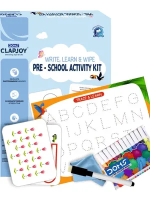 Clapjoy Reusable Pre-School Activity Kit for Kids Ages 2–5 | Write & Wipe Flashcards with Alphabets, Numbers, Shapes, Colors & Sight Words