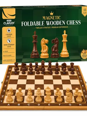 Clapjoy Magnetic Chess Board Game Set| 13 * 13 Inch Folding & Travel Friendly Portable Strategy Game for Kids & Adults 