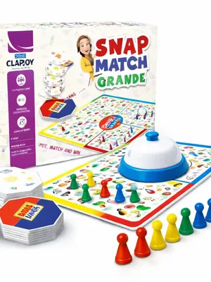 Clapjoy Snap Match Grande – Fast-Paced Spot & Match Board Game with Bell | Observation & Reflex Game for Kids & Family
